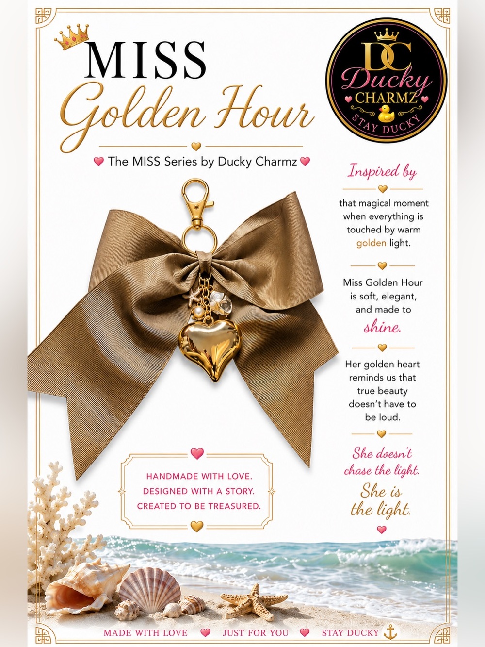 Ducky Charmz MISS GOLDEN HOUR Handmade Bow Bag Charm Keychain ✨💛